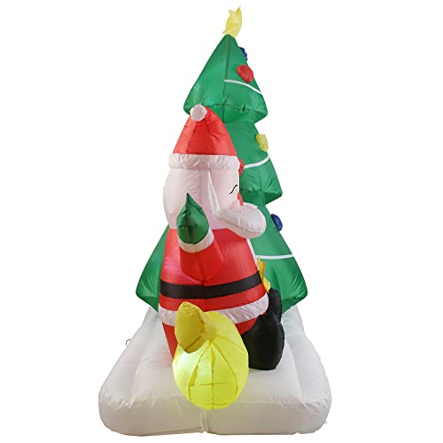 7FT Long Inflatable Christmas Yard Decoration Set with Snowman and Santa Outdoor Indoor Blow-Up Xmas Decor with LED Lights for Patio Lawn