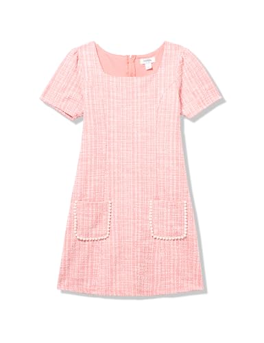 Speechless Girls' Short Sleeve Knit Boucle Dress, Coral/Ivory, 7