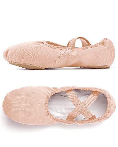 Stelle Women Ballet Shoes Highly Stretch Canvas Adult Ballet Slippers Split Sole Yoga Dance Shoe for Girls Boys(Tan,10MW)