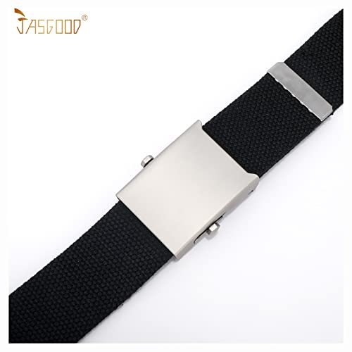 JASGOOD Canvas Web Belt for Men Adjustable Cloth Fabric Military Belt with Metal Buckle, L-Black+Beige+Blue