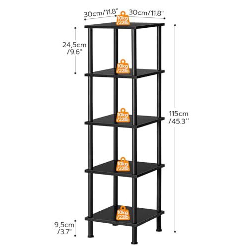 HOOBRO 5-Tier Corner Shelf Stand, Corner Square Rack Display Shelf, Tall Storage Rack Plant Stand, Corner Bookcase for Small Spaces, Living Room, Home Office, Kitchen, Black BK50CJ01