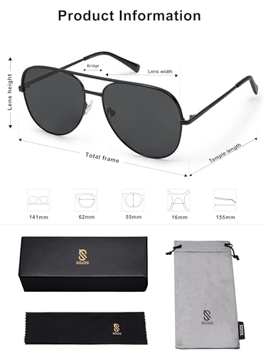 SOJOS Classic Aviator Sunglasses for Women Men Trendy Oversized Metal Frame UV400 Lenses SJ1220, Black Frame/Black Bar/Grey Lenses