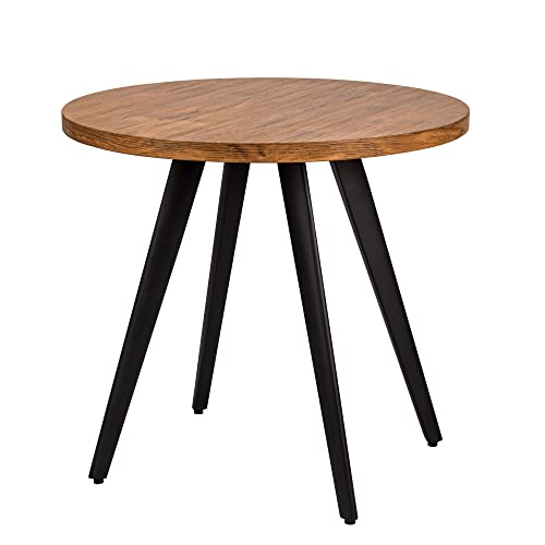 31.5" Round Mid-Century Modern Dining Table, Seats 2-4, 1.4" Thick Wood Grain Top for Dining Room, Living Room, Small Spaces (Brown)