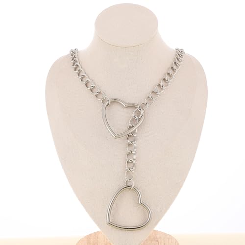 Taouzi Handmade Punk Gothic Jewelry Necklace for Women Heart O-ring Slip Chain Necklace Adjustable Lariat Choker Necklace for Women 24 Inch (Black)