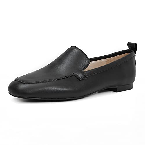 ONEENO Women's Casual Black Leather Flat Loafer 5.5 M US