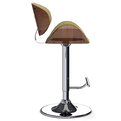 SIMPLIHOME Marana 33 Inch Wide Mid Century Modern Bentwood Adjustable Height Gas Lift Bar Stool in Acid Green Polyester Linen Fabric, for The Dining Room and Kitchen