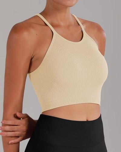 Sunzel Free to Be Tank, Ribbed Crop Tops for Women Summer Tank Tops Cute No pad Racerback Camisole Cropped Workout Gym Yoga Classic Blue Lilac(2pcs) M