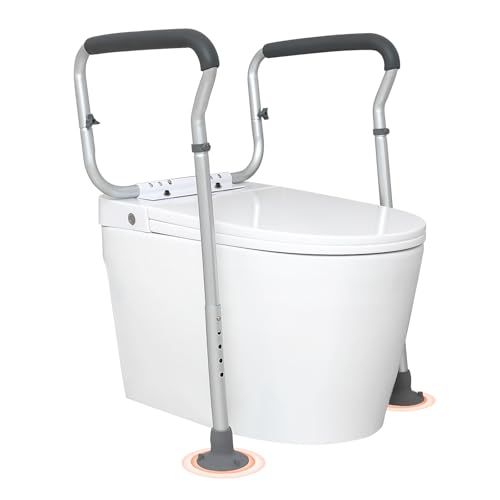 VEVOR Toilet Safety Rail, Bathroom Toilet Seat Safety Frame, Adjustable Width & Height Fit Most Toilets, 300lbs Capacity, Medical Toilet Handles with Padded Armrests for Handicap, Elderly, Disabled