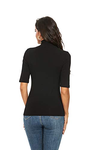 M T 4 YOU Womens Short Sleeve Mock Turtleneck Business Casual Tops Slim Fitted Plain Tee Shirts Size S-XL