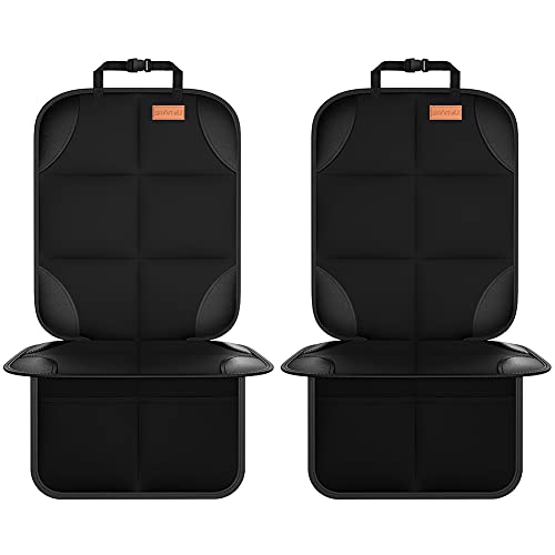 SMART ELF Car Seat Protector, 2Pack Seat Protector Protect Child Seats with Thickest Padding and Non-Slip Backing Mesh Pockets for Baby and Pet,Sedan SUV Truck (Black)
