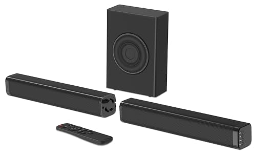 GEOYEAO Sound Bars for TV with Subwoofer, 2.1ch Home Audio Speaker & 3D & 240W Deep Bass Subwoofer Bluetooth 2-in-1 Detachable TV Surround Sound Speaker System