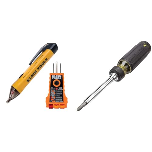 Klein Tools Electrical Tester Kit with Voltage Detector and Outlet Tester + 15-in-1 Ratcheting Screwdriver with Phillips, Slotted, Square, Torx Bits