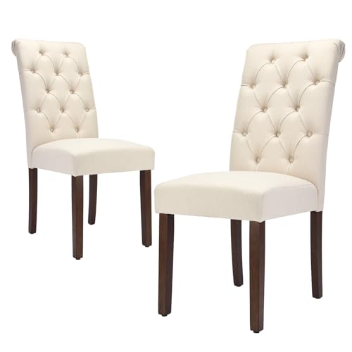 Tufted Dining Chairs Set of 6, Upholstered Parsons Dining Room Chairs, Fabric Kitchen Side Chair with Wood Legs, Floral