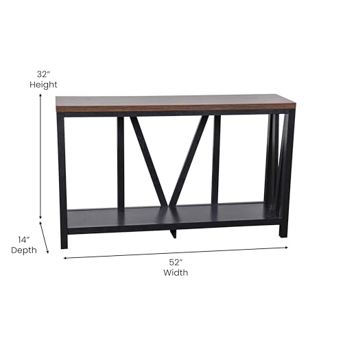 BizChair Farmhouse 2-Tier Console Table - Black Finish Engineered Wood Frame - Walnut Finish Tabletop - for Entryway or Living Room