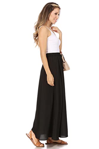 Maxi Skirts for Women Long Length Reg & Plus Skirts for Women & Teens, Trendy Summer Skirts for Women, Aline Flowy Elastic High Waisted Midi Womens Skirts Boho (Medium, Green Black Dots)