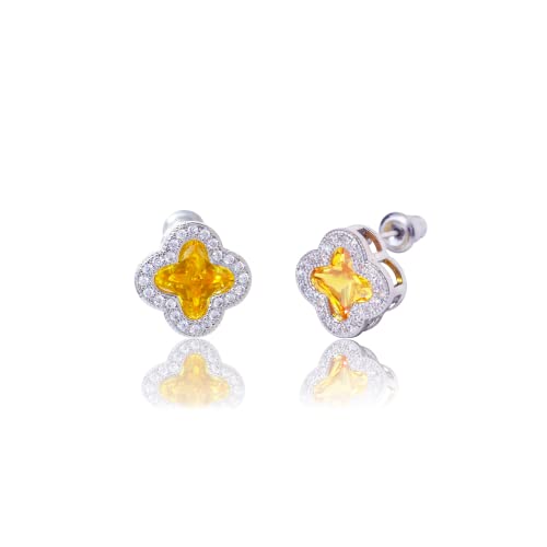CHERUBIC Women's 925 Sterling Silver AAA Cubic Zirconia Stud Earrings Flower Shape Four-leaf Clover Designs Diamond Cut Crystal Jewelry Gift For Women