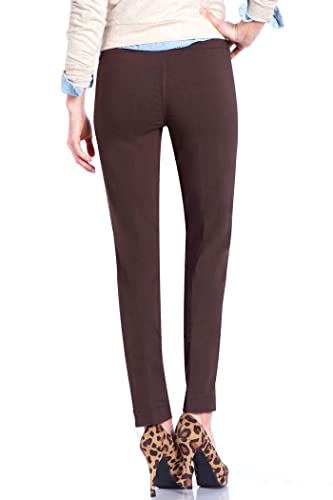 SLIM-SATION Women's Wide Band Regular Length Pull-on Straight Leg Pant with Tummy Control, Chocolate, 4