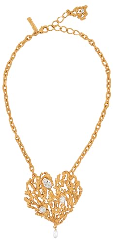 Oscar de la Renta, Coral Heart Pendant Necklace, Crystal