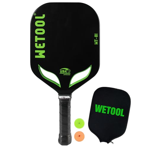 WETOOL Edgeless Pickleball Paddles, USAPA Approved, Carbon Fiber, Thermoformed Unibody Construct, Textured Surface Massive Sweet Spot Pickleball Paddle with Paddle Cover