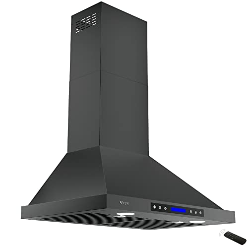 Range Hood, EKON NAP02 Black 900CFM Wall Mount Range Hood Ducted/Ductless Convertible Kitchen Chimney Vent, 4 Speeds Touch Control/Remote,Delay Shut Off Function,Dishwasher-safe Filters (NAP02-30IN)