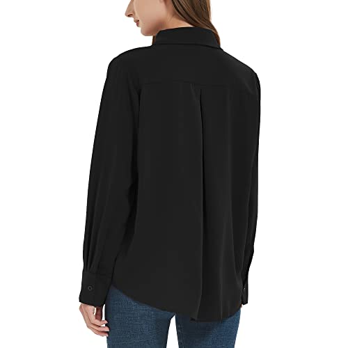 YAMANMAN Women's Button Down Shirt Classic Long Sleeve Collared Tops Work Office Chiffon Blouse