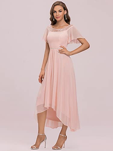 Ever-Pretty Women's Ruffles Sleeve Bridesmaid Dress High Low Beaded Chiffon Midi Mother of The Bride Dresses Cream US24