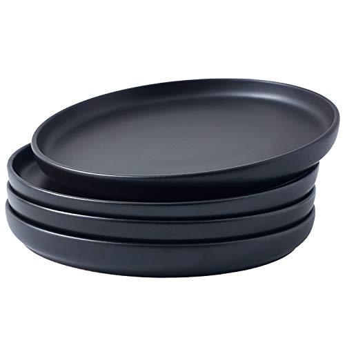 Bruntmor 6 Inch Ceramic Plate Set of 4, Round Black Color Ceramic Salad Plate, Ceramic Dinner Plates, Ceramic Plates Set for 4, Plate Sets Microwave Safe