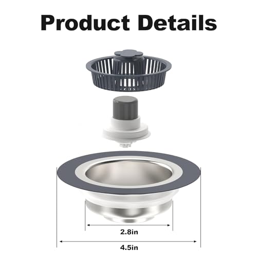 Upgraded 3 in 1 Kitchen Sink Drain Strainer & Stopper Kit, 304 Stainless Steel Pop-up Kitchen Sink Stopper with Strainer Basket, for Standard 3-1/2 Inch Kitchen Drain (3-1/2 Inch)