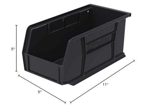 Akro-Mils 30230 AkroBins Plastic Hanging Stackable Storage Organizer Bin, 11-Inch x 5-Inch x 5-Inch, Black, 12-Pack