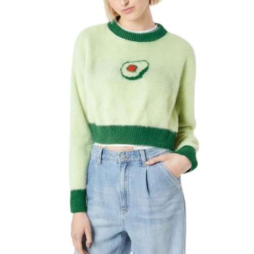 YEMOCILE Cute Cropped Sweaters for Women Off The Shoulder Bolero Pullover Sweater Color Block Y2K Sweaters with Avocado Print