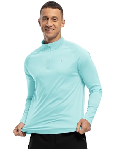 BASUDAM Men's Workout Shirts Quick Dry UPF 50+ Sun Protection Long Sleeve Quarter Zip Pullover Athletic T-Shirts Sea Blue S