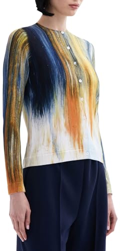 Oscar de la Renta, Abstract Brushstroke Printed Cardigan, Calendula Multi, L