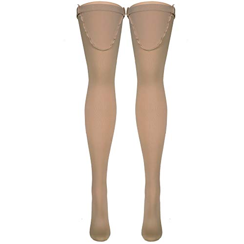 Truform Surgical Stockings, 18 mmHg Compression for Men and Women, Thigh High Length, Open Toe, Beige, Small