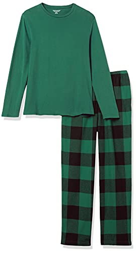 Amazon Essentials Men's Soft Flannel Pajama Sleepwear Set (Available in Big & Tall), Green/Buffalo Plaid, Large