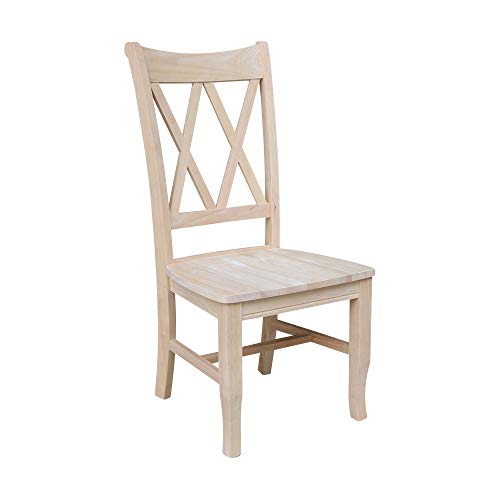 IC International Concepts, Set of 2 Double X-Back Dining Chairs, Armless, Real Wood, Kitchen/Dining/Accent, 19.9"W x 22"D x 41.3"H, 225 Lbs Wt. Capacity, DIY, Paint/Stain In Any Color, Unfinished