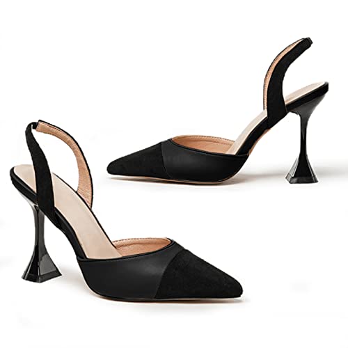 Coutgo Women's Slingback Pumps Pointed Toe Slip On Stiletto Heels Patchwork Dress Party Shoes, Apricot, Size 10