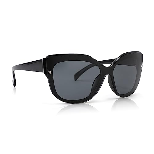 FEISEDY Cat Eye Sunglasses Polarized for Women Men，Rimless Mirrored Sunglasses, Oversized, Trendy Retro Sun Glasses B2796 Bright Black/Black Gray