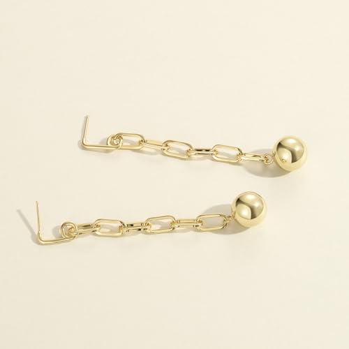 KissYan Gold Link Dangle Earrings, 14k Gold Paper Clip Chain Ball Drop Earrings Statement Earrings for Women Sterling Silver Post Dainty Jewelry Gifts