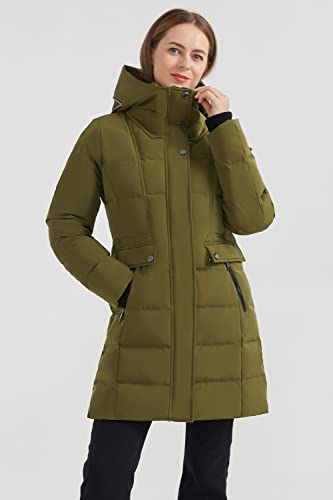 Orolay Women's Hooded Winter Down Coat Quilted Mid Length Puffer Jacket ArmyGreen XS