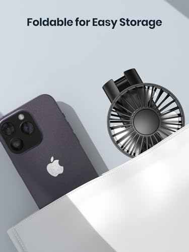 Warmco Portable Handheld Fan, 5000mAh Battery Operated Fan with LED Display, Hand Held/Neck/Desk 3 in 1 Small Personal Mini Fan 180° Foldable USB Rechargeable Fan for Travel,Outdoor,Home,Office,Makeup