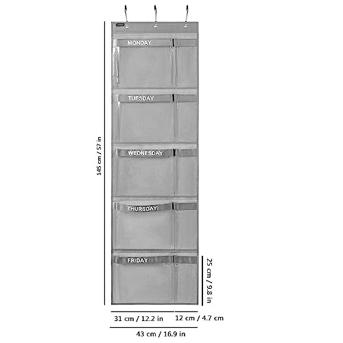 ANZORG Weekly Kids Clothes Organizer Day of Week School Clothing Storage Monday to Friday Hanging Closet Organizer (Grey)