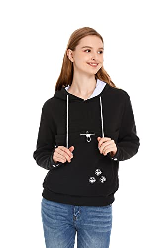 LINYUCHEN Cat Dog Pouch Hoodie Large Pet Pouch Sweatshirt Puppy Kitten Holder Carrier Pullover Shirt Unisex Hoodies Black