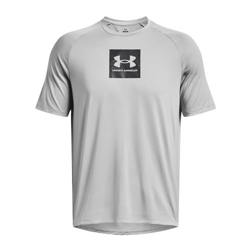 Under Armour Mens Tech Print Fill Short Sleeve, (011) Mod Gray / / Jet Gray, Medium