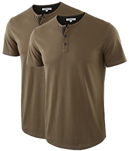 HARBETH Men's Casual Soft Athletic Regular Fit Short Sleeve Active Sports Henley Jersey Shirts H.Charcoal/H.Oatmeal M