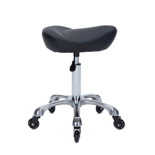 Whiterye Saddle Stool PU Leather Rolling Stool Adjustable Height Stool with Mute Wheels Swivel Saddle Chair Ergonomic Stool for Clinic Dentist Massage Salon Spa Tattoo Office (Black).
