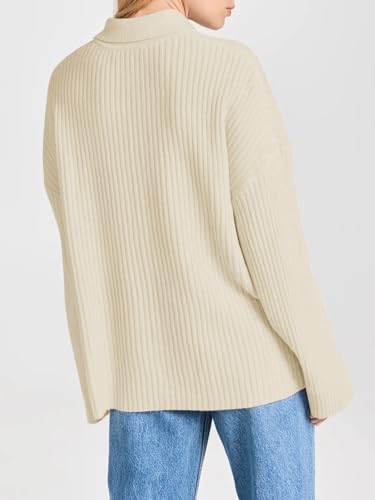 Danedvi Womens Collared Cardigan Sweaters Oversized Ribbed Knit Open Front Button Up Bell Sleeve Outwear Grey