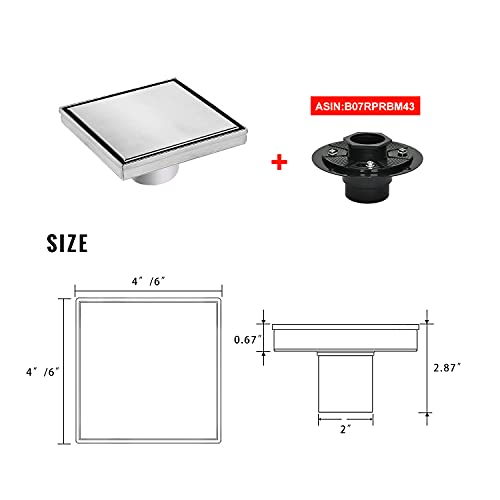 SaniteModar Shower Drain 4 inch with Shower Drain Base,Shower Drain with Tiled Stealth and 304 Stainless Steel Brushed Chrome 2 in 1 Panels,Includes Hair Strainer and Threaded Adapter…