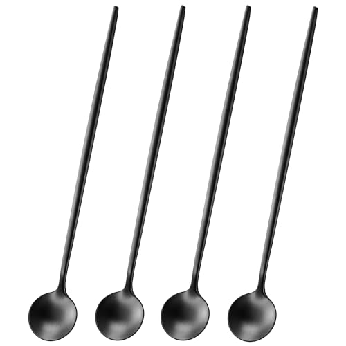 DEHOV 4 PCS 6.7 Inches Satin Black Stainless Steel 18/10 Coffee Spoons,Iced Tea Spoon,Espresso Stirring Spoon,Matte Black SS304 Teaspoons,Dessert Spoon,Long Coffee Spoons