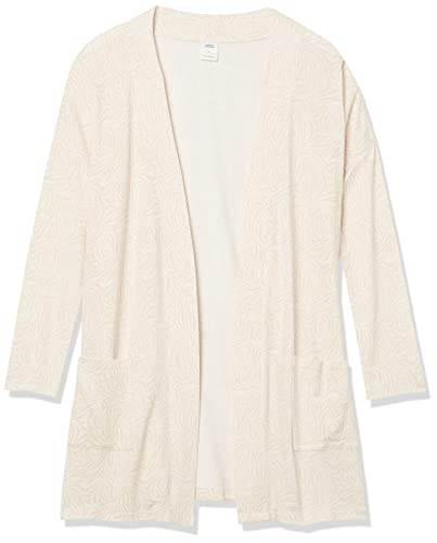 Amazon Essentials Women's Relaxed-Fit Lightweight Lounge Terry Open-Front Cardigan, Beige Zebra Stripe, X-Small