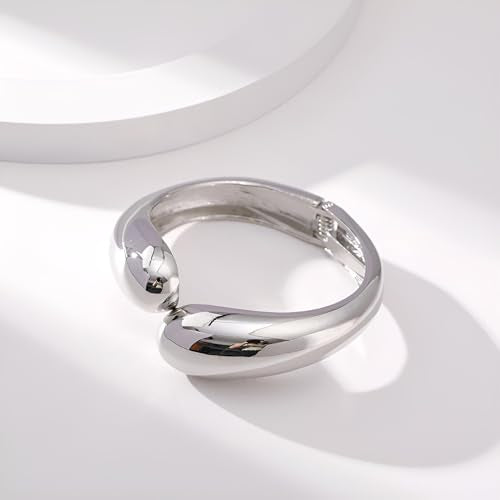 GREICHFAN Silver Chunky Waterdrop Bangle Bracelets Minimalist Bracelets Bangle for Women